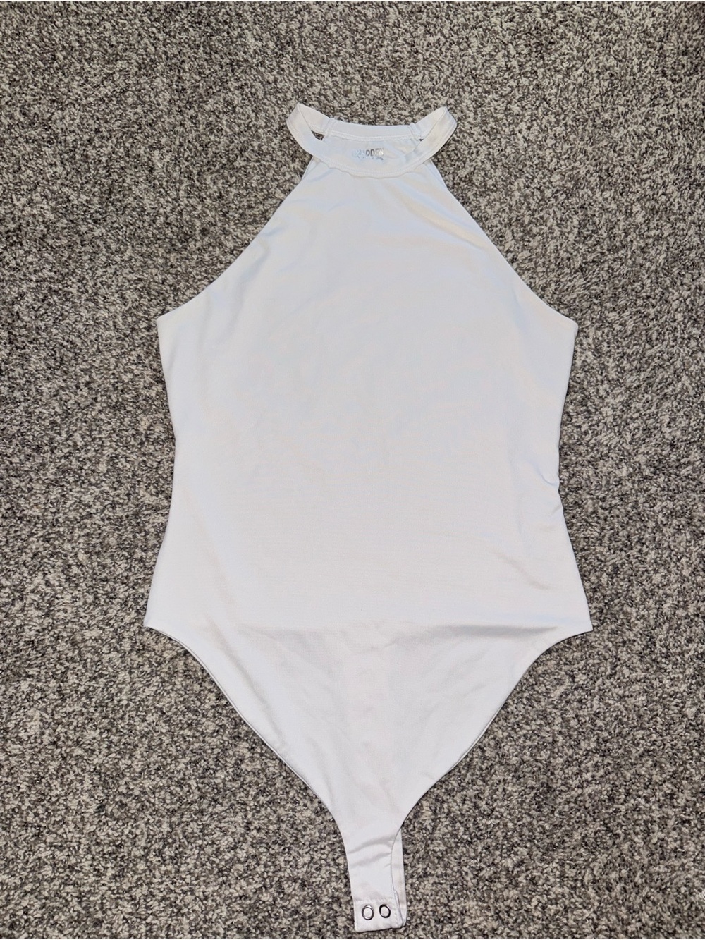 High Neck White Bodysuit with Snap Closure